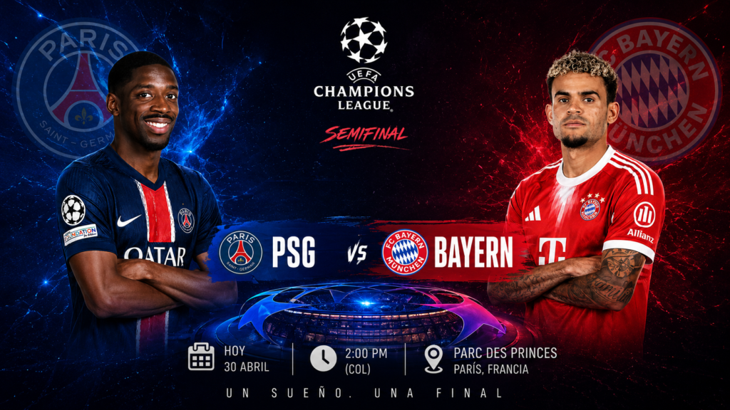 Duelo Dembele vs Luis Diaz semifinal Champions League 2026 PSG Bayern.